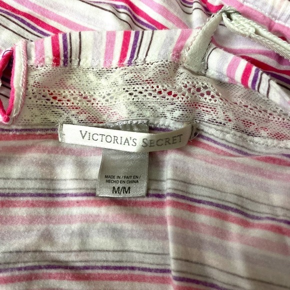 Victoria's Secret Pajamas Womens Medium Pink Striped Lace Trim Romper Sleepwear - Picture 11 of 12